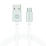 SWISSTEN Micro USB Kábel Swissten opletený, Quick charge, 3A, 1.2m - bielo-strieborný