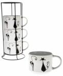 4home Set 4 cești din ceramică pe suport Pisică