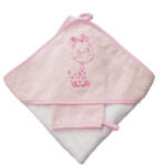  Babastar hímzett fürdőlepedő, fürdetőkesztyűvel 80*80 cm - zsiráf fehér/rózsaszín