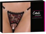 Cottelli Collection - luxus, rózsás gyöngyös tanga (fekete) (23222851121) - erotikashow
