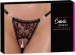 Cottelli Collection - luxus, rózsás gyöngyös tanga (fekete) (23222851121) - shop