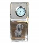  Tacskó rövidszőrű kristály asztali óra kutyával, saját fotóval (5055882416192)