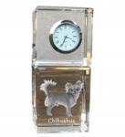  Chihuahua hosszú szőrű kristály asztali óra kutyával, saját fotóval (5055882416666)