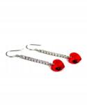  Ezüst függő fülbevaló piros szívekkel F035N