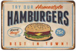 Ezone Vintage Dekor Fémtábla, dombornyomott, 'HAMBURGERS' felirat, retro hangulatú kialakítás, 30x20cm