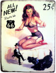 Ezone Vintage Dekor Fémtábla, dombornyomott 'ALL NEW! Route 66' felirat, retro hangulatú kialakítás, 20x30cm