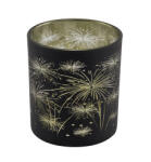 Gehlmann Tüzijátékos üveg mécsestartó fekete-arany, 7x7x8cm (22401085)