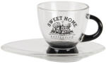Clayre & Eef Üvegcsésze 230ml, ovál aljjal 17x10x2cm, Sweet Home, fekete füllel