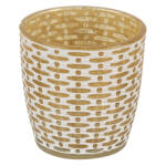 Clayre & Eef Sárga fehér mécsestartó üvegpohár 9x9cm - perfectodekor