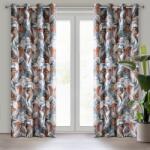 Takoy Draperie gata făcută MARILA din stofă oxford decorată cu imprimeu al frunzelor pictate 140 x 270 cm