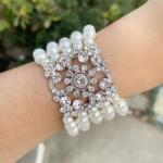  Esküvői Karkötő Gyöngy Ékszer Strasszokkal Virág (6916548987533)