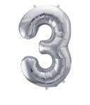  3-AS Szám Lufi Három Ezüst Fólia Szám Alakú Nagy 100CM Születésnap