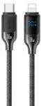 USAMS HX adatkábel (Type-C - lightning, 30W, PD gyorstöltő, 120cm, cipőfűző, LED kijelző) FEKETE (164409)