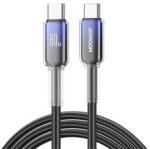 JOYROOM CRYSTAL-CLEAR adatkábel (Type-C - Type-C, 60W, gyorstöltő, 120cm, cipőfűző) FEKETE (166038)