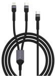 DEVIA EXTREME adatkábel 2in1 (Type-C - Type-C/lightning, 15W, PD gyorstöltő, 120cm, cipőfűző) FEKETE (165917)