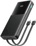 JOYROOM JR-PBF19 Powerbank 1xUSB-A És 1xUSB-C Csatlakozással Beépített Type-C És Lightning Kábellel 10000 mAh 22.5W 3A PD QC-Fekete