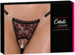 Cottelli Collection - luxus, rózsás gyöngyös tanga (fekete) (23222851121) - szexshop