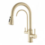 Welland Riva 3 utas / vízszűrős mosogató csaptelep - kihúzható zuhanyfej (matt arany) (DE-S2913-G)