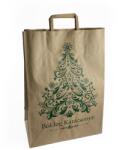  Papírtáska, 32 + 16 x 45 cm, szalagfüles, barna, karácsonyi mintával 250 db/karton