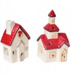 Dommio 16 cm-es templom és 13 cm-es ház kerámia Led világítással, 2 darabos szett (DA-8613-8614)