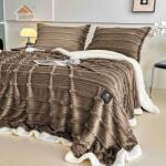 Jojo Home Patura cocolino cu blanita alba 200x230cm, cu fermoar, doua fete de perna 50x70cm, maro- F138 (F138) Patura