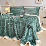 Jojo Home Patura cocolino cu blanita alba 200x230cm, cu fermoar, doua fete de perna 50x70cm, verde deschis- F137 (F137) Patura