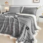 Jojo Home Patura cocolino cu blanita alba 200x230cm, cu fermoar, doua fete de perna 50x70cm, gri deschis- F135 (F135) Patura
