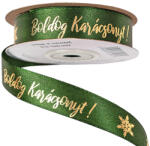 Valex Decor Fényes arany "Boldog Karácsonyt! " feliratos szatén szalag 20mm x 20m - Sötétzöld (MC20-04)