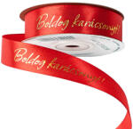 Valex Decor Fényes arany "Boldog Karácsonyt! " feliratos szatén szalag 20mm x 20m - Piros (MC20-09)