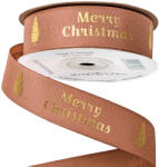 Valex Decor Merry Christmas" feliratos ripsz szalag 25mm x 20m - Púder barna (MG25-53)