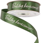 Valex Decor Boldog Karácsonyt! " feliratos szatén szalag 20mm x 20m - Sötétzöld (CK20-82)