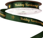 Valex Decor Fényes arany "Boldog Karácsonyt! " feliratos szatén szalag 12mm x 20m - Sötétzöld (MC12-02)
