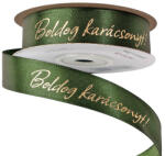 Valex Decor Fényes arany "Boldog Karácsonyt! " feliratos szatén szalag 20mm x 20m - Sötétzöld (MC20-08)