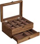 SONGMICS Óradoboz, ekszerdoboz üvegfedéllel, 27 x 13 x 20 cm, rusztikus dió (JOW008K01)