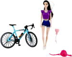 Mamido Păpușă pe bicicletă cu cască păr negru 29 cm Papusa