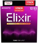 Elixir 16569 Nanoweb 12-53 3-Pack Akusztikus gitárhúrok (16569)