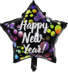 Mezőfi Team Kft Happy New Year, fólia lufi, csillag, fekete, pöttyös, 45 cm