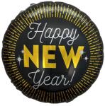 Mezőfi Team Kft Happy New Year, fólia lufi, gömb, fekete, csillagfény, 45 cm