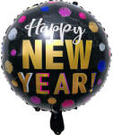 Mezőfi Team Kft Happy New Year, fólia lufi, gömb, pöttyös, 45 cm