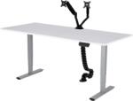 Aarven 2 motoros, 3 szegmensű, ezüst, állítható magasságú asztal, 36 mm-es fehér 80x160cm-es asztallappal, kétkaros gázrugós monitortartóval és kábelvezetővel (ARV2M3SE)