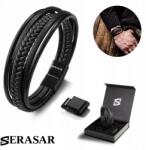 Serasar , Bransoleta skórzana méska "Braid", Czarny, 19cm (B002-19)