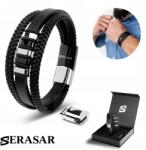 Serasar Serasar, Férfi Bőr Karkötő [Glory] Ezüst/Fekete, 17cm (Glory)