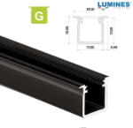  LED Alumínium Profil Beépíthető Mély [G] Fekete 1 méter (G-15)