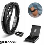 Serasar Serasar, Férfi bőr karkötő "Proud" fekete, 20cm (8720254470955)