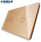 LIVOLO Panou intrerupator dublu + simplu din sticla Livolo+ rama metalica (VL-P702/01-4A)