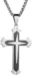 HARAHU Колие JO-34099 Cross - Сребриста / Черна KP34099