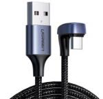 UGREEN US311 adatkábel (USB - Type-C, 3A, QC 3.0, 100W, 100cm, 180 fokos, cipőfűző) FEKETE