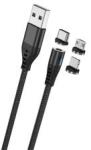 Maxlife töltőkábel 3in1 (USB - Type-C/lightning/microUSB, 100cm, mágneses) FEKETE (34435)