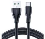 JOYROOM SURPASS adatkábel (USB - Type-C, 3A, gyorstöltő, 120cm, cipőfűző, törésgátló) FEKETE (140100)