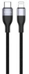 USAMS MJEMS adatkábel (Type-C - lightning, PD gyorstöltő, 120cm, cipőfűző) FEKETE (90842)